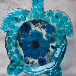Blue Flower Turtle Dish